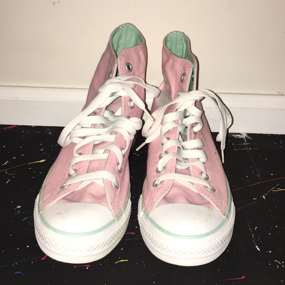 Pink converse high top shoes